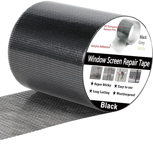 Wohohoho Window Screen Repair Tape, 3 in X 20 FT Black Screen Patch Repair Kit by wohohoho