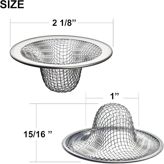 6 Pack - 2.125" Top / 1" Basket- Mesh Sink Drain Strainer Hair Catcher - Image 2