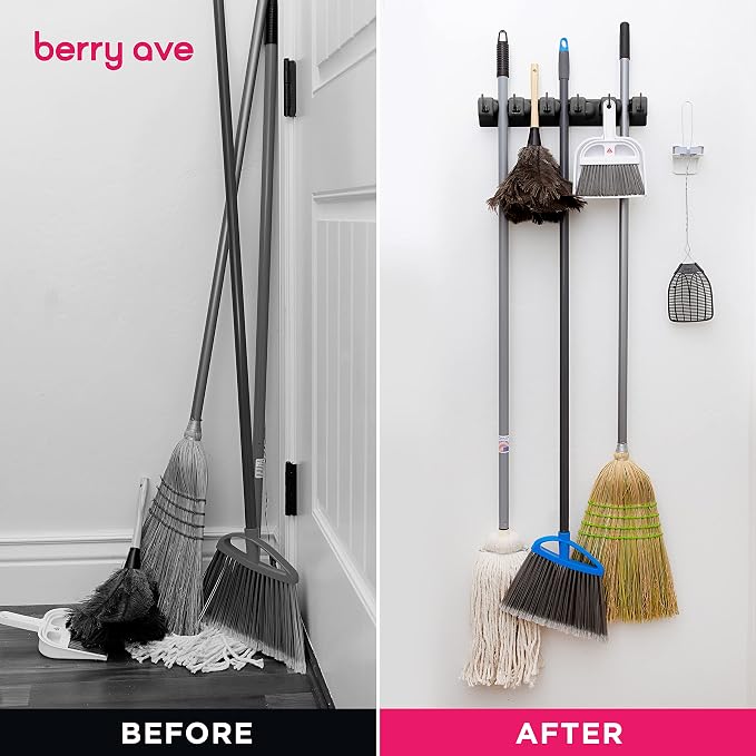 Berry Ave EXTRA GRIP Mop & Broom Holder Wall Mount – Wall Hanging Organizer - Image 5
