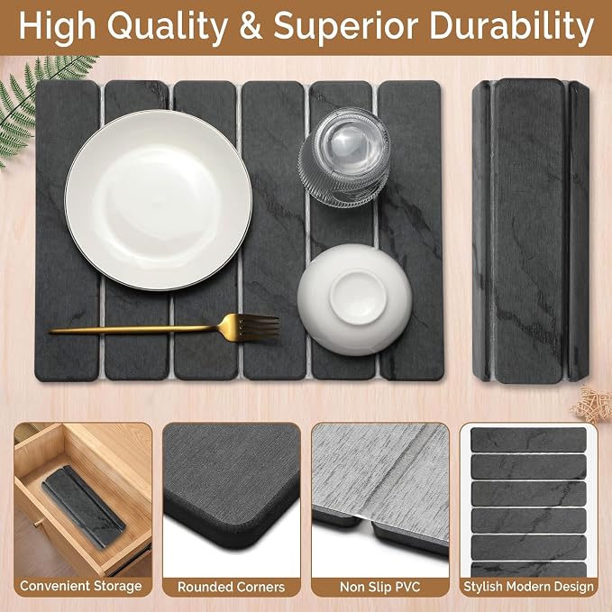 2 PCS Stone Dish Drying Mat for Kitchen Counter, Quick Dry Stone Dishes Mats - Image 4