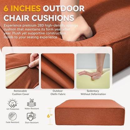 Outdoor Cushion Set for Furniture Patio Furniture, UV Resistant, Water Resistant - 6 Inch Thick Foam Garden Cushions– 22x24 Inch Patio Seat Covers for Chair/Sofa/Couch | Orange | 5-Pack |