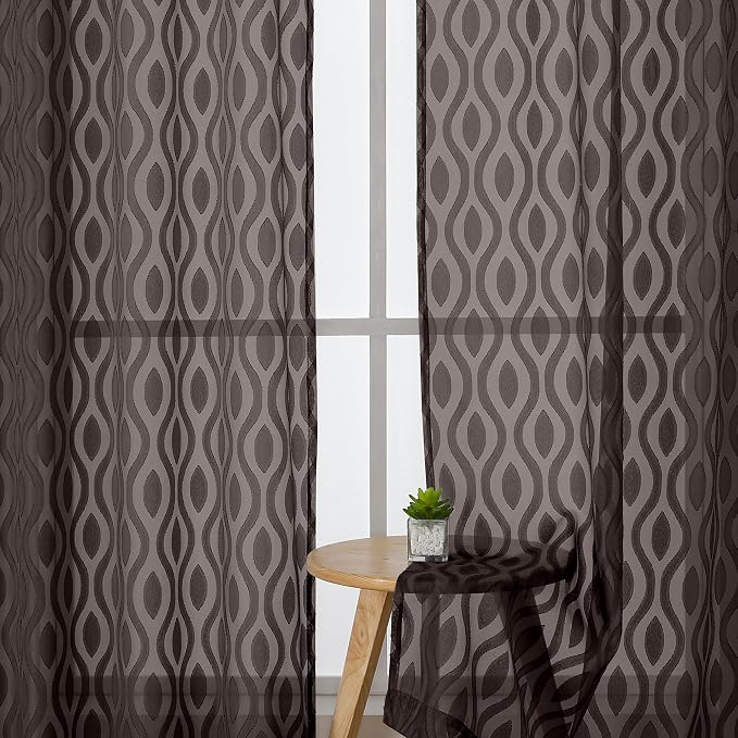 Aiyufeng Sheer Brown Curtains 54 Inch Length 2 Panels - Image 3