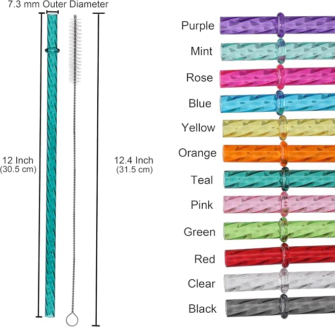 Dakoufish 12 Inch Reusable Clear Plastic Swirl Drinking Straws - Image 2