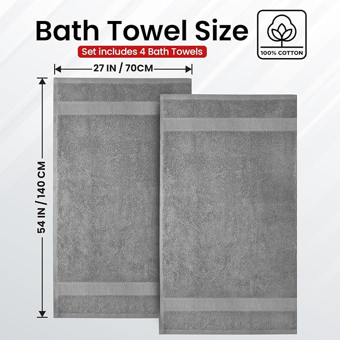 Infinitee Xclusives Luxury 100% Ring-Spun Cotton Bath Towels Set of 4 – Soft - Image 3