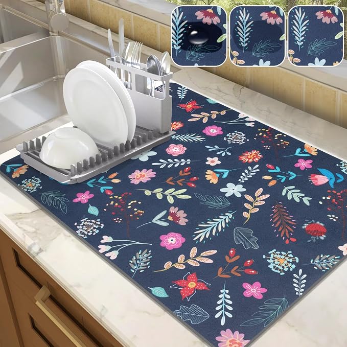 LOKHOM Dish Drying Mat for Kitchen Counter, Vintage Dish Drainer Rack Mat by LOKHOM