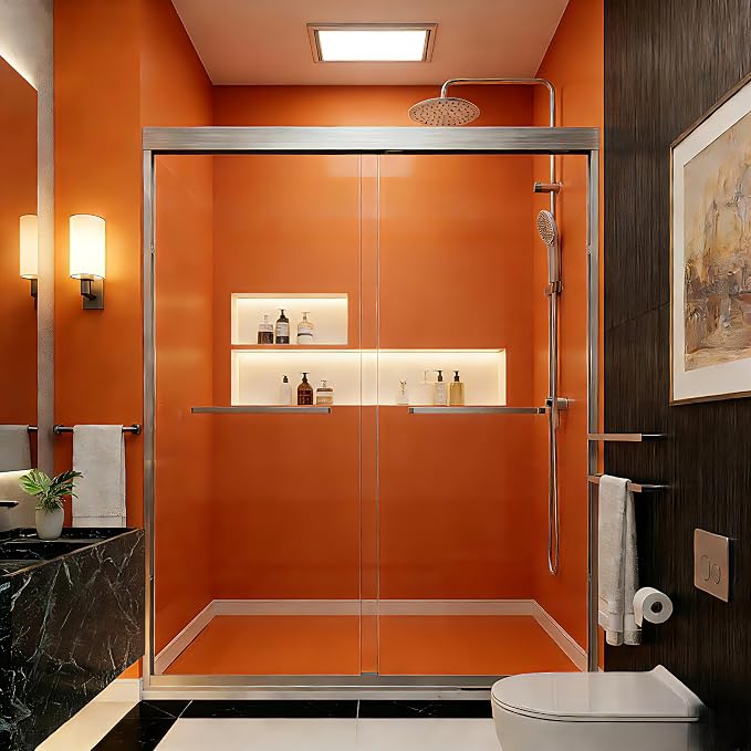56"-60" W x 70" H Semi-Frameless Double Sliding Bypass Shower Door, 1/4" SGCC by VUMALL