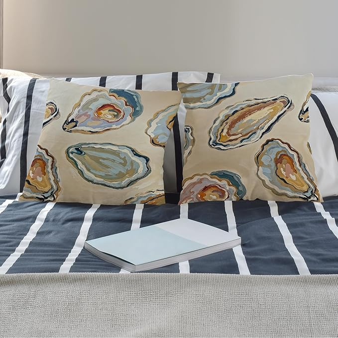 Abstract Oyster Coastal Beach Pillow Covers 18x18 Set of 2, Beachy Room Decor Aesthetic, Retro Coastal Ocean Oyster Shell Decorative Lumbar Pillow Covers for Home Bedroom Living Room