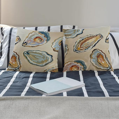 Abstract Oyster Coastal Beach Pillow Covers 18x18 Set of 2, Beachy Room Decor Aesthetic, Retro Coastal Ocean Oyster Shell Decorative Lumbar Pillow Covers for Home Bedroom Living Room