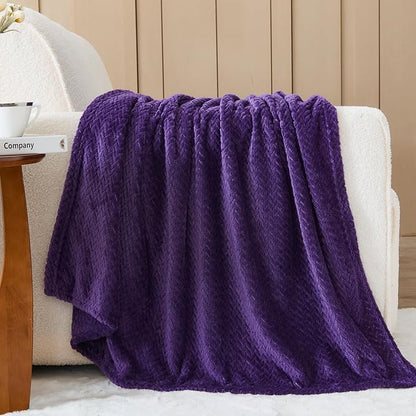 NEWCOSPLAY Super Soft King Blanket Dark Purple Premium Silky Flannel Fleece Leaves Pattern Lightweight Bed Blanket All Season Use (Dark Purple, King(90"x110"))