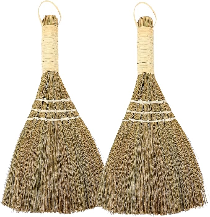 10" Whisk Broom Set of 2, Handheld Straw Broom, Natural Corn Brooms, Portable by SHERCHPRY
