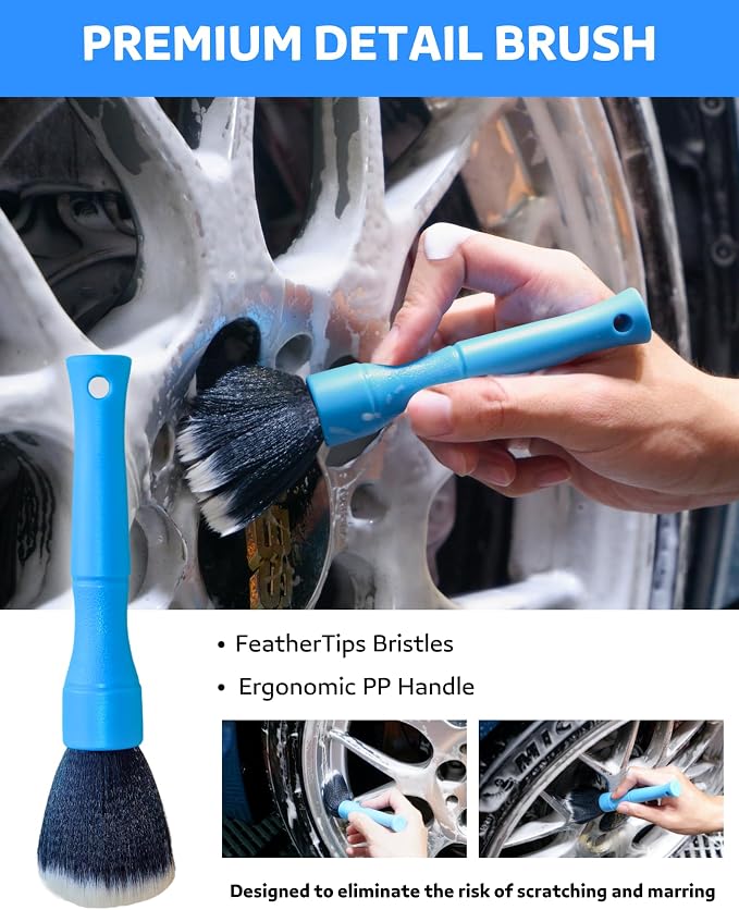 Car Wheel Cleaning Kit: Wheel and Rim Flagged Tip Brush, Bendable Barrel Brush - Image 5