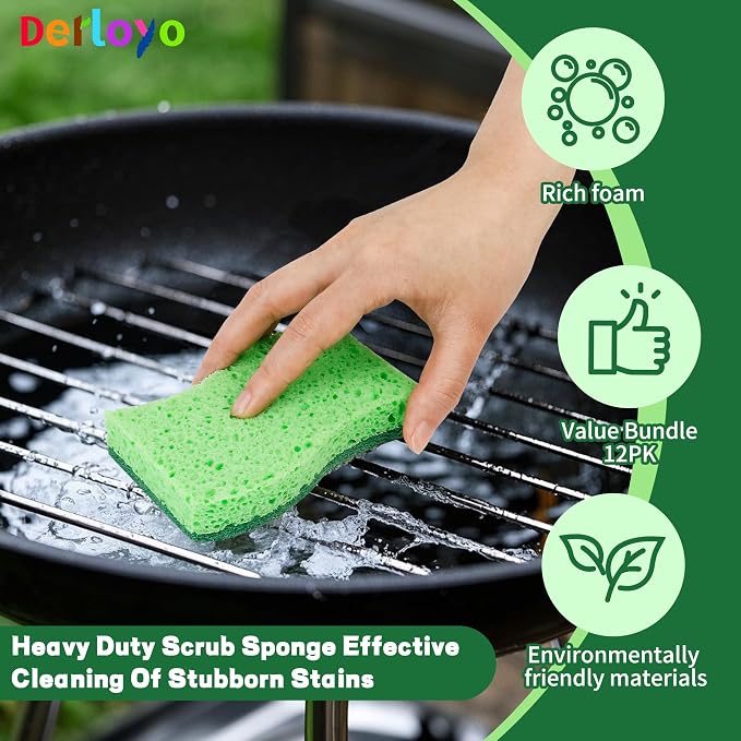 12 Count Heavy Duty Scrub Sponges, Long Lasting Cleaning Sponges - Image 3