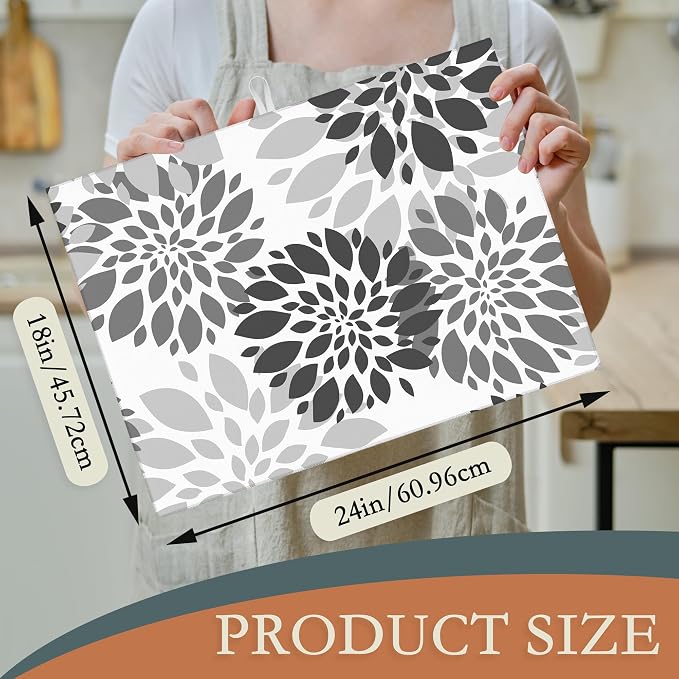 Black White Dahlia Dish Drying Mat - Image 2