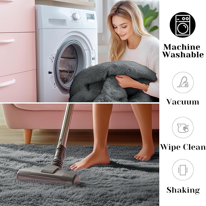 ONASAR Grey 6x9 Area Rugs for Living Room, Gray Large Fluffy Shag Rug for Bedroom, Washable Ultra Soft Plush Big Indoor Floor Carpet for Kids Girls Boys Baby Teen Dorm Nursery Home Decor Aesthetic
