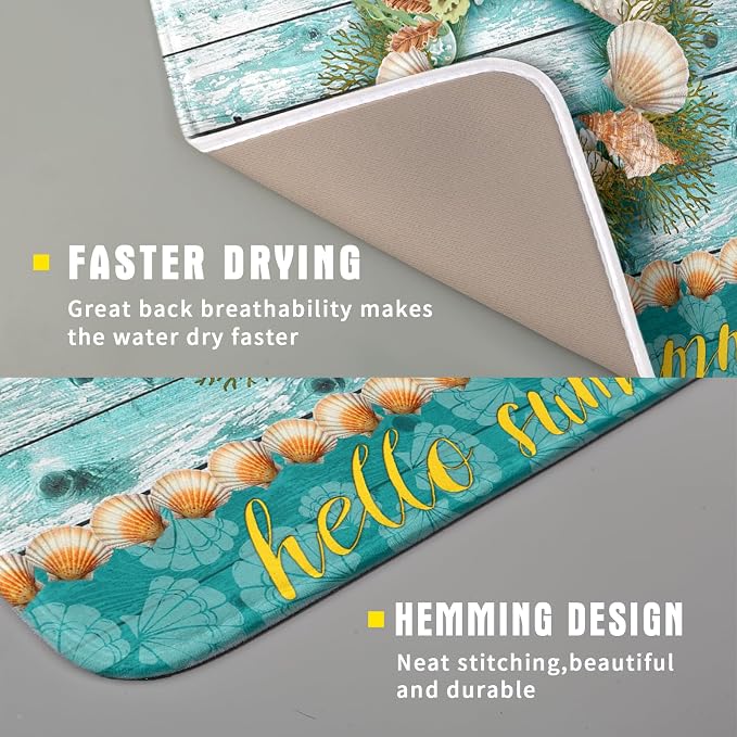 Coastal Wreath Dish Drying Mat 16x18 inch Starfish Shell Absorbent Microfiber - Image 3