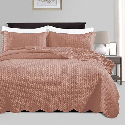 IR Imperial Rooms King Quilt Bedding Set Size (106" x 96") + 2 Pillow Shams (20" x 36"+ 2") - 3 Pcs All Season Lightweight Reversible Microfiber Coverlet Embossed Quilt Bedspread (Peach/Baby Pink)