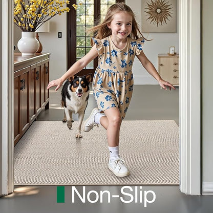 LUMI Ultra Thin Indoor Door Mat for Entrance 24"x36", Non Slip Entryway Mat, Low Profile Doormat, Unique Herringbone Design Carpet for Inside, Patio, Porch, Beige