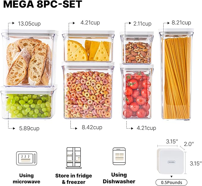 VAKUEN Premium Airtight Food Storage Containers Mega 8P/Set. Total 46.11cup - Image 5