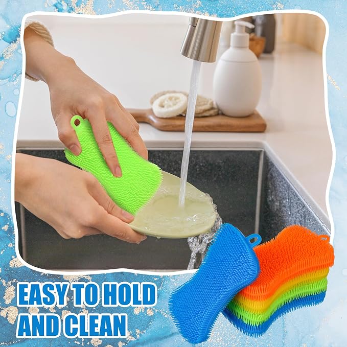 Patelai 10 Pieces Silicone Dish Sponge Silicone Scrubber Reusable Kitchen - Image 5