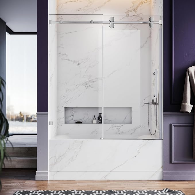 56-60 Inch x 66 Inch Sliding Frameless Bathtub Door, 3/8" Tempered Glass - Image 7