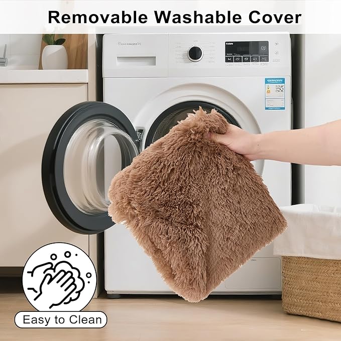 Fluffy Orthopedic Dog Beds for Large Dogs with Washable Removable Cover Dog Crate Bed Egg Crate Foam Support Plush Pet Pad Mat with Anti-Slip Bottom (42 * 28,Khaki)