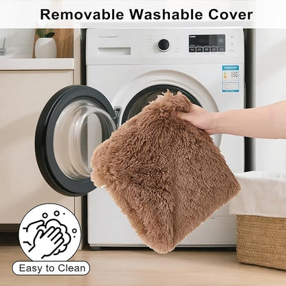 Fluffy Orthopedic Dog Beds for Large Dogs with Washable Removable Cover Dog Crate Bed Egg Crate Foam Support Plush Pet Pad Mat with Anti-Slip Bottom (42 * 28,Khaki)