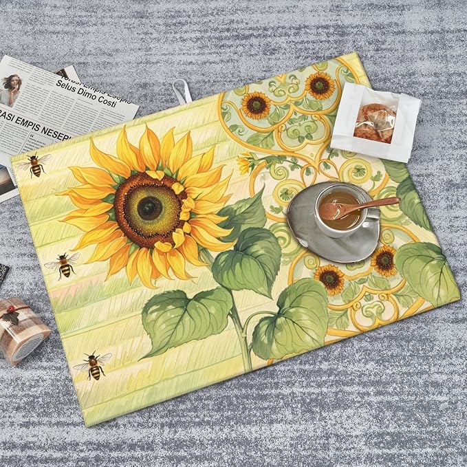 Sunflower Bee Dish Drying Mat Highly Absorbent Double-Sided Microfiber - Image 4