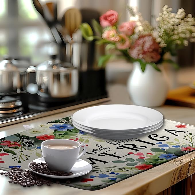 4th of July Patriotic Floral Dish Drying Mat Summer Memorial Day Large Kitchen - Image 6