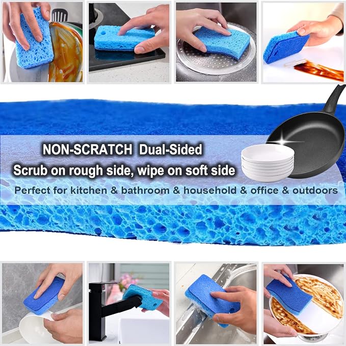 METUUTER 12-Count Scrub Sponges Kitchen Sponge Heavy Duty, Cellulose Sponges - Image 6