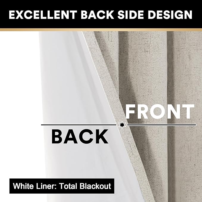 PrinceDeco Blackout Curtains for Sliding Glass Doors Linen Blackout Patio Door Curtains for Sliding Glass Door 84 Inch Curtains 2 Panel Set for Bedroom/Living Room,100 X L84 Inch, Stone