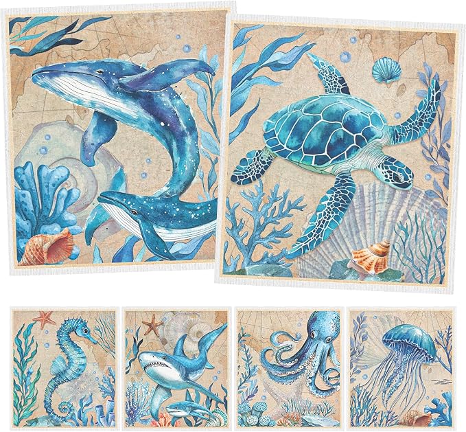 Swedish Dishcloths for Kitchen, Reusable Absorbent Fast Drying Sea Animals by InIsaJace
