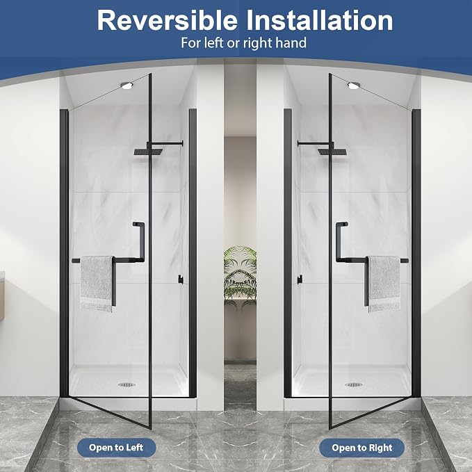 KPUY Pivot Shower Door, 26-28" W x 72" H Frameless Single Swing Glass Shower - Image 9