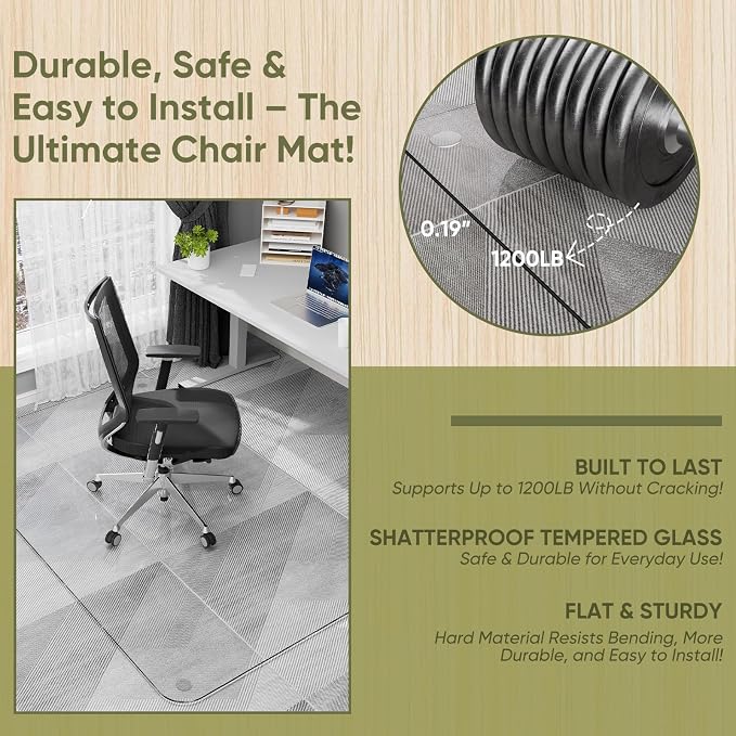 Office Chair Mat for Carpet & Hardwood, Upgraded 29" x 48" Dual Use Tempered - Image 3