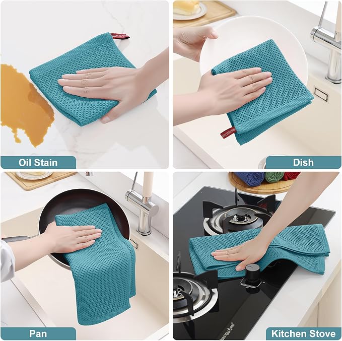 Homaxy 100% Cotton Kitchen Towels and Dishcloths Set, 12 x 12 Inches and 13 x - Image 5