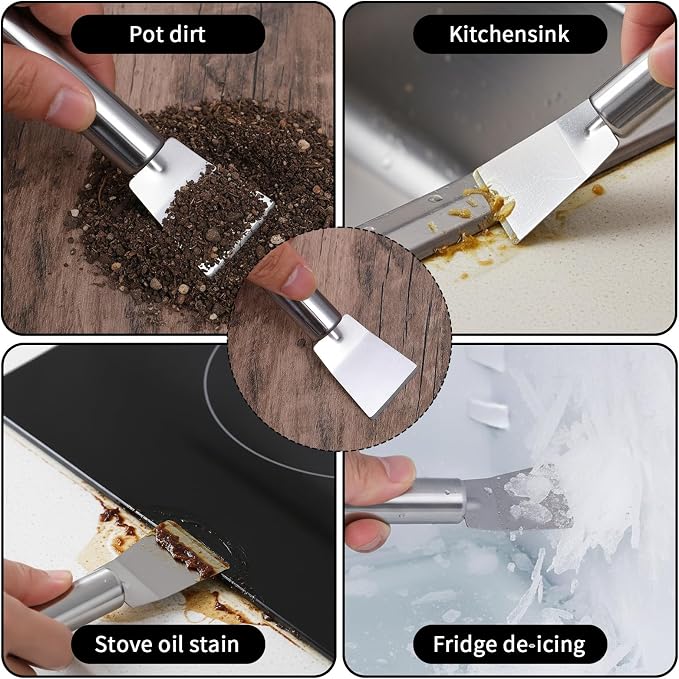 Kitchen Stove Cleaning Brush Scraper Tool Set Heavy Duty Stainless Steel Putty - Image 5