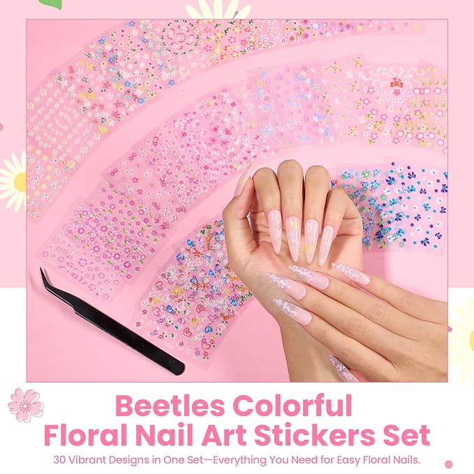 Beetles Nail Art Stickers 30 Sheets 3D Flower Nail Stickers Heart Nails Design - Image 6
