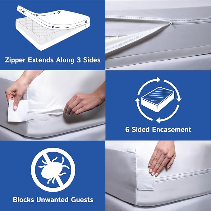 RV King Zippered Mattress Protector (72" Wx80 L) - Waterproof Encasement Premium Hypoallergenic Bed Cover Protects Against Bedbugs Dust Allergies - Breathable, Noiseles