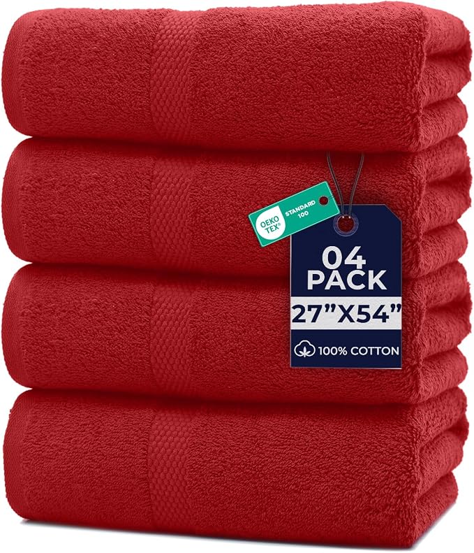 DAN RIVER Bath Towels Set of 4, 27 x 54 Inches, 100% Cotton, Larger & Lighter by DanRiver