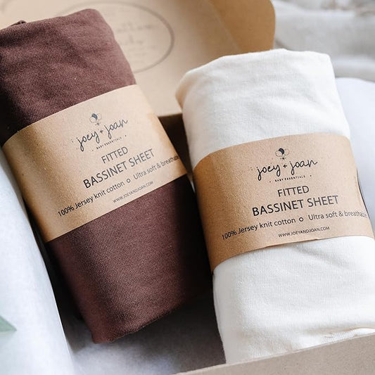 Bassinet Fitted Sheets for Chicco LullaGo Anywhere, Baby Bjorn Cradle and 14 x 29 Mattress Pad – Snuggly Soft 100% Jersey Cotton – Cream + Brown – 2 Pack