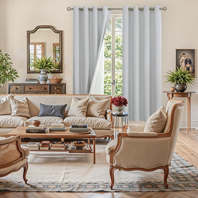 YoungsTex Light Grey Linen 100% Blackout Curtains 72 Inches Long - Image 4