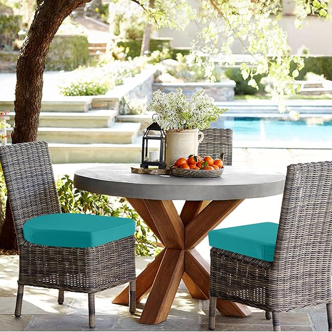 idee-home Outdoor Chair Cushions Set of 2, Thick 17" x 17" x 3" Patio Chair Cushions for Outdoor Furniture Waterproof with Ties, Seat Cushion, Patio Chair Pads Dining Chair Blue