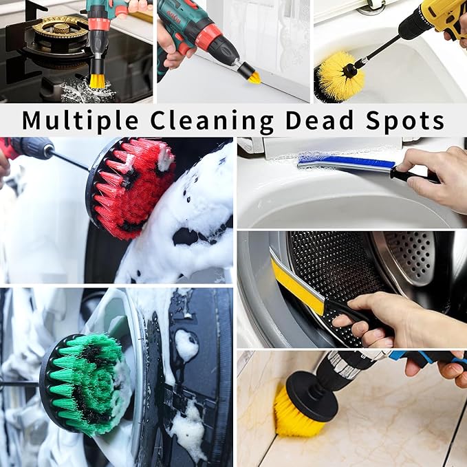 32 Pack Drill Brush Attachments Set Scrub Pads Sponge Buffing Pads Crevice - Image 6