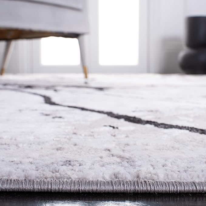 SAFAVIEH Amelia Collection Area Rug - 6'7" Square, Grey & Black, Modern Abstract Design, Non-Shedding & Easy Care, Ideal for High Traffic Areas in Living Room, Bedroom (ALA293K)