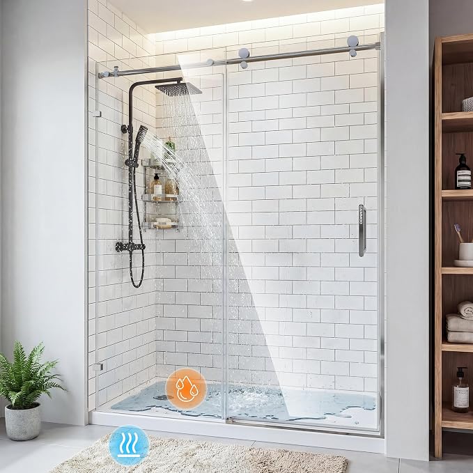 56-60" W x 75" H Frameless Shower Door, Magnetic Sliding Glass Shower Door by CAMMOO