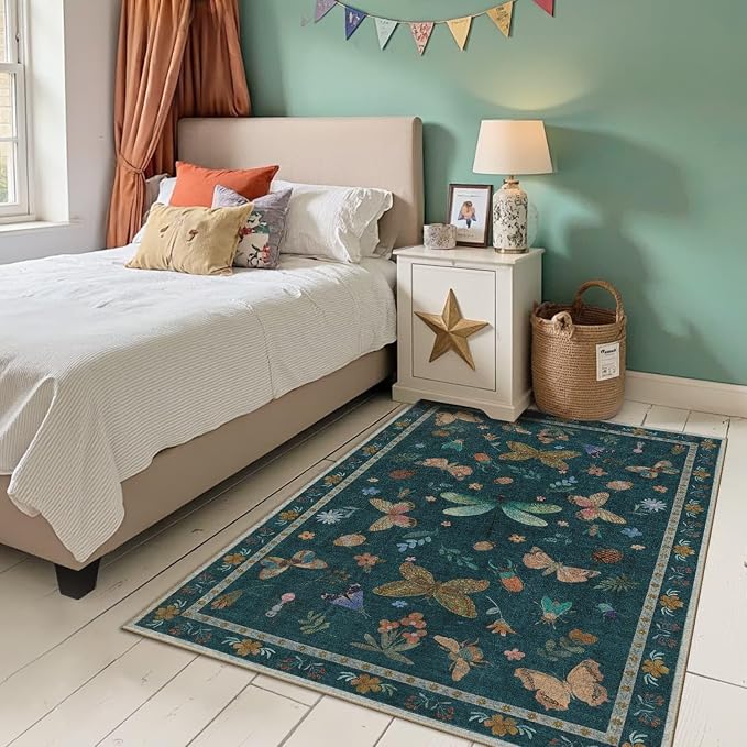 3x5 Rug for Entryway Bedroom, Floral Vintage Retro Boho Throw Rug, Non Slip & - Image 2