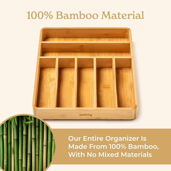 SMIRLY Silverware Drawer Organizer – Bamboo Kitchen Drawer Organizer, - Image 3