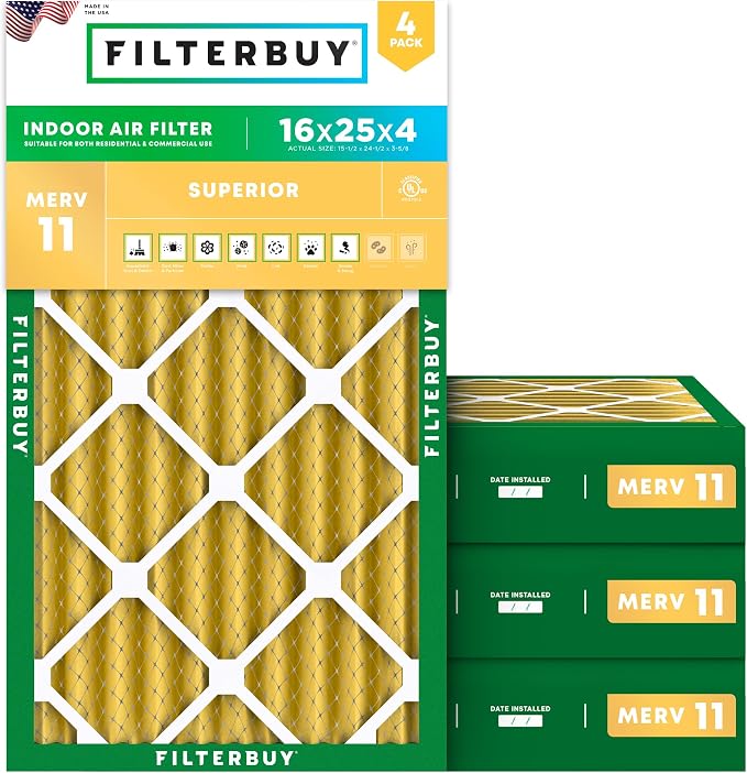 Filterbuy 16x25x4 Air Filter MERV 11 Allergen Defense Replacement, by Filterbuy