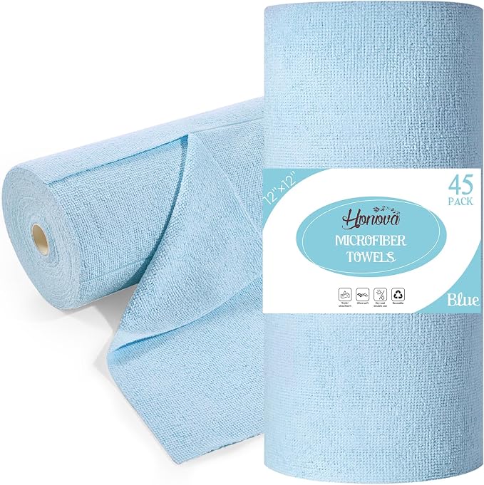 HONOVA Microfiber Cleaning Cloth Roll 45 Pack, Tear Away Microfiber Towels Roll by HONOVA