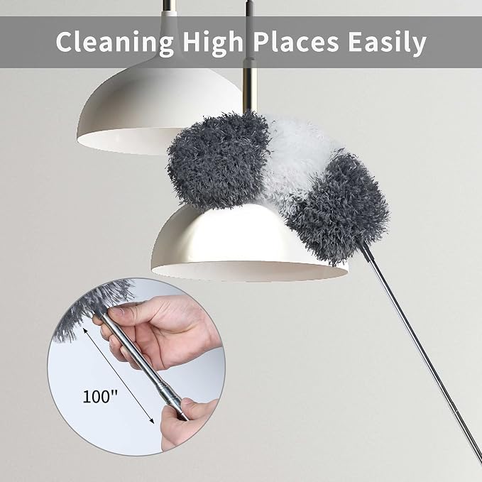 BOOMJOY Microfiber Feather and Cobweb Duster Set, Bendable Head and 100 inches - Image 2