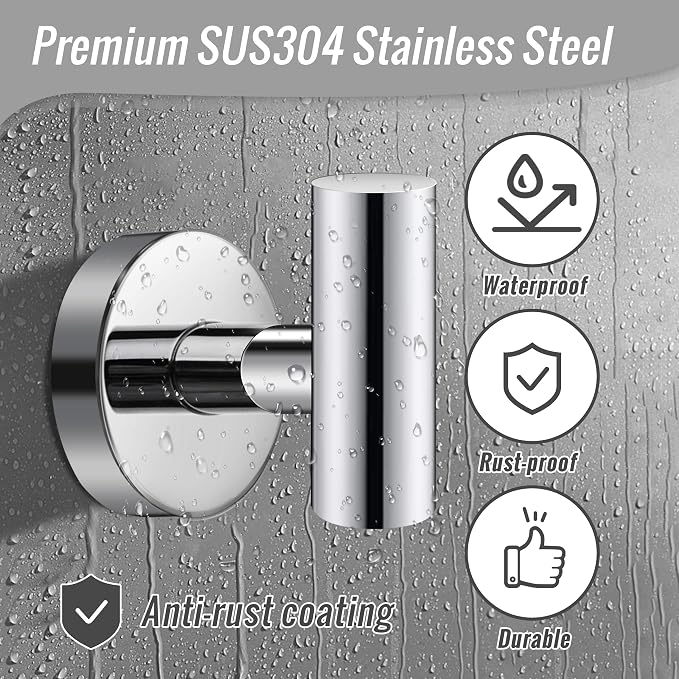 Towel Hooks, SUS 304 Stainless Steel Hooks, Heavy Duty Door Hanger Towel Robe - Image 4